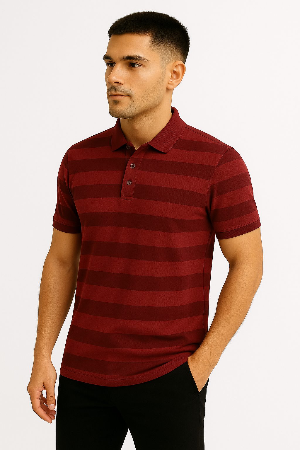 LEHZA Striped Polo – Heritage Signature (Dark Red)