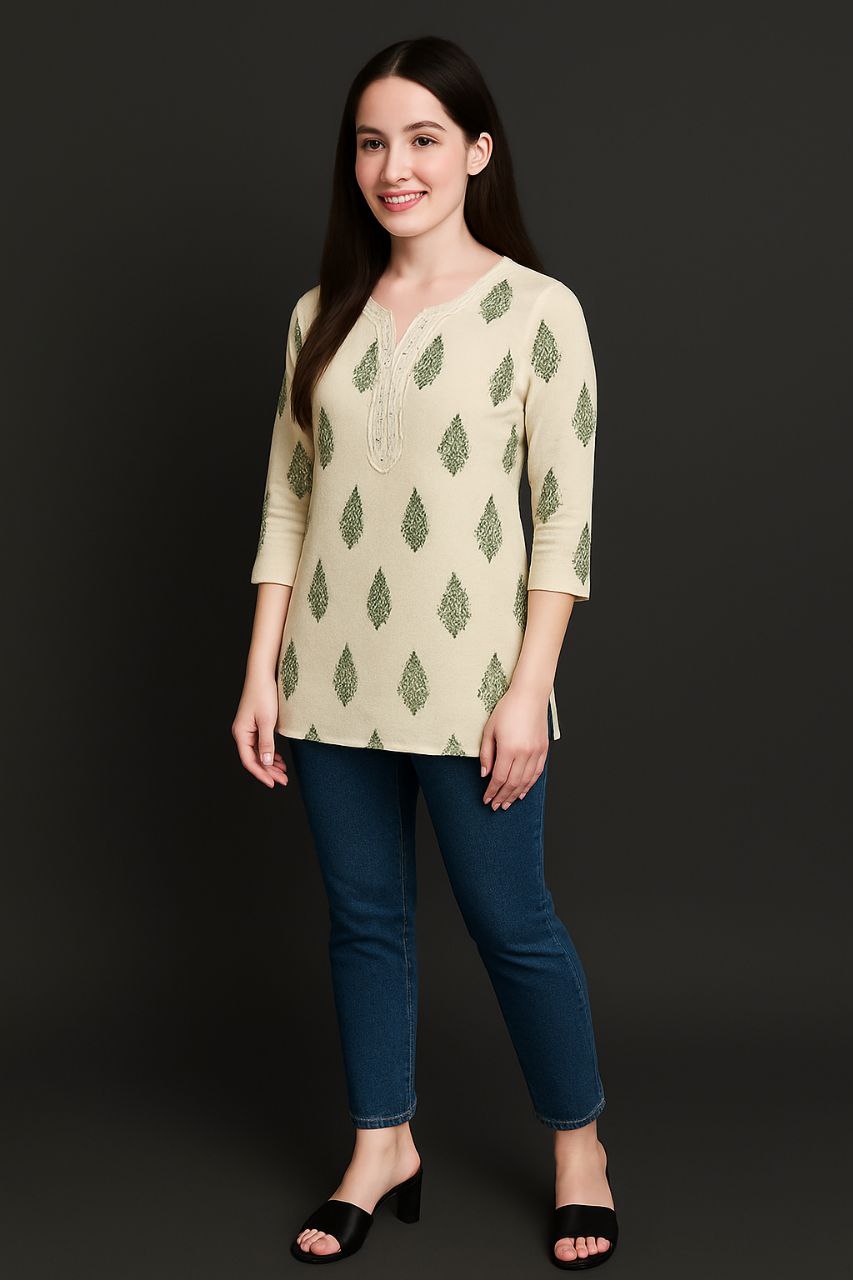 LEHZA Short Printed Kurti – Premium Fabric (Beige)