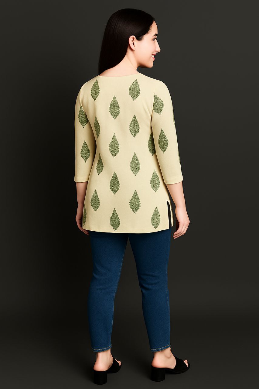 LEHZA Short Printed Kurti – Premium Fabric (Beige)