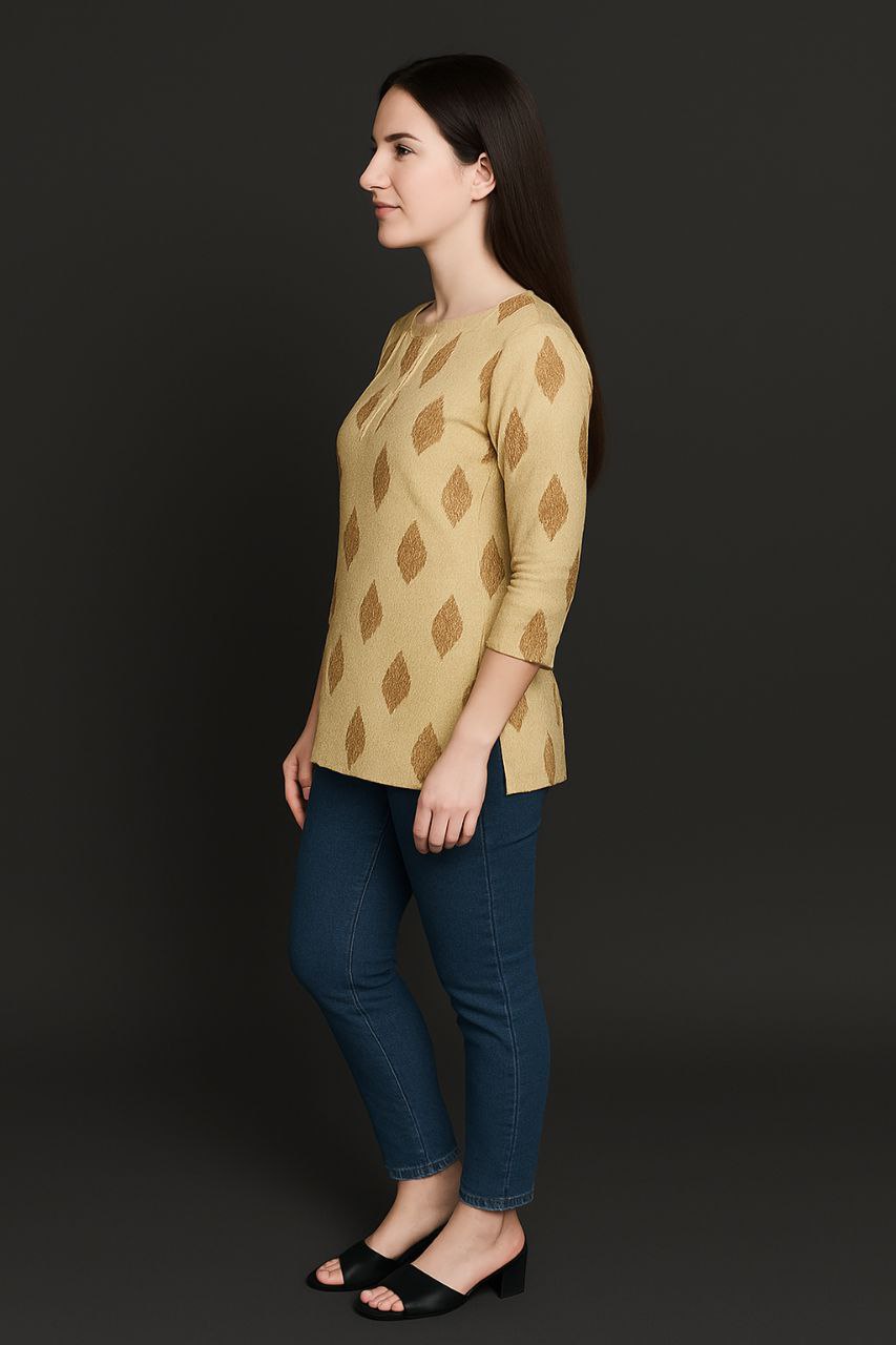 LEHZA Short Printed Kurti – Premium Fabric (Beige)