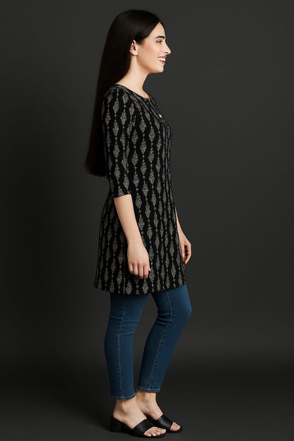 LEHZA Printed Kurti – Elegently Designed (Black)