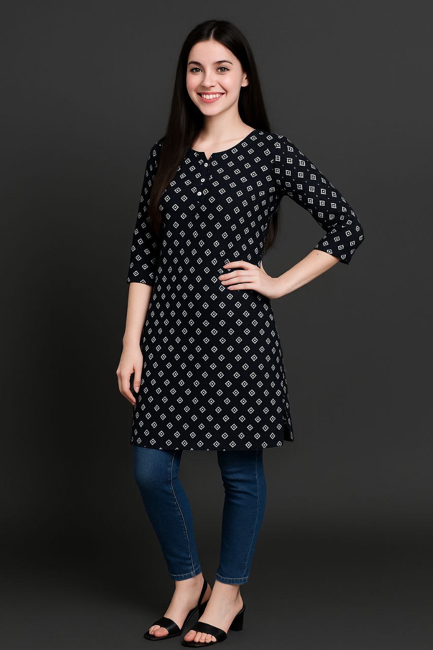 LEHZA Printed Kurti – Elegently Designed (Black)