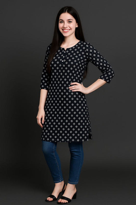 LEHZA Printed Kurti – Elegently Designed (Black)