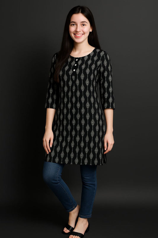 LEHZA Printed Kurti – Elegently Designed (Black)