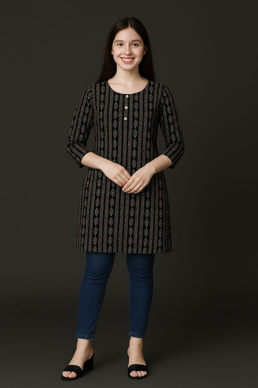 LEHZA Printed Kurti – Elegently Designed (Black)