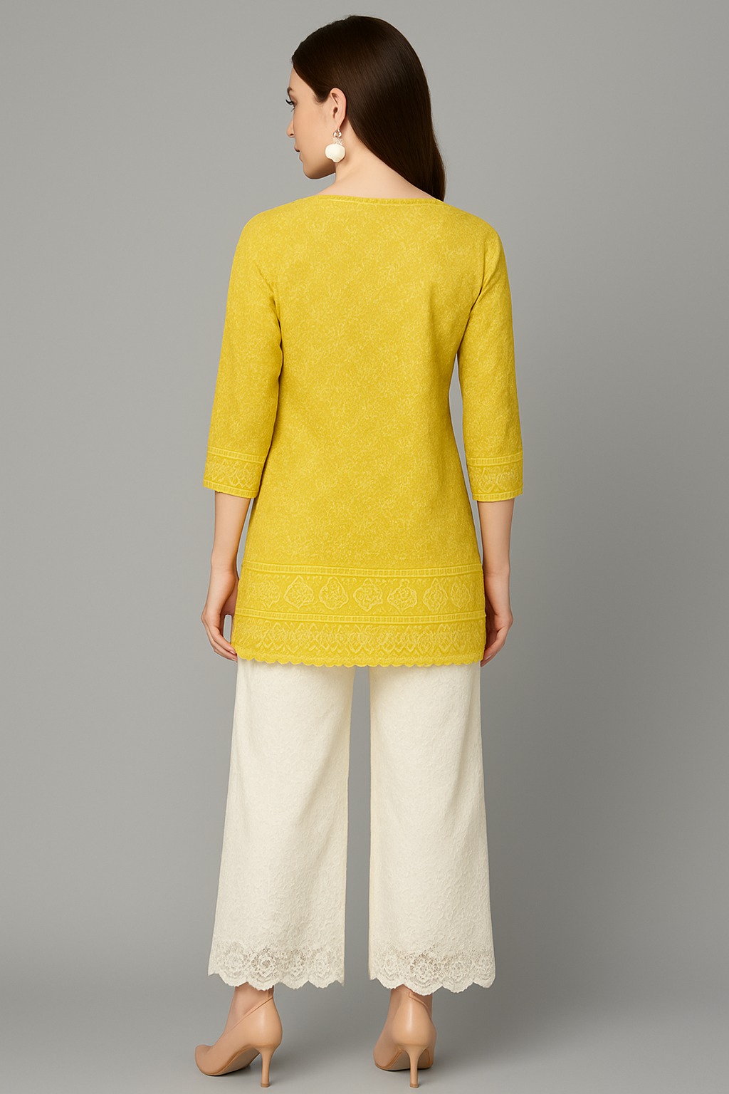 LEHZA Short Chikankari Kurti – Crafted With Elegance (Yellow)