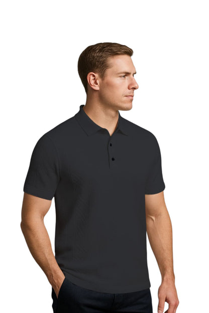 LEHZA Self Textured Polo – Crafted For Royal Comfort (Black)