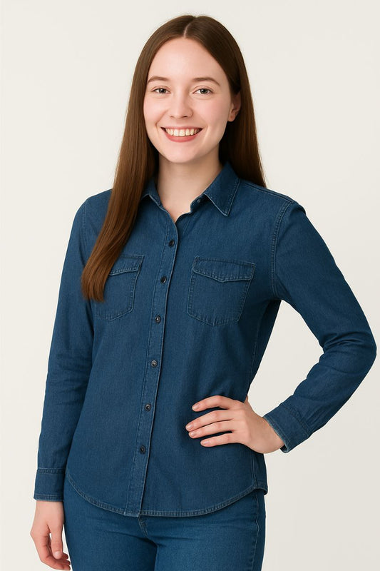 LEHZA Classic Denim Shirt – Crafted With Elegance (Deep Blue)