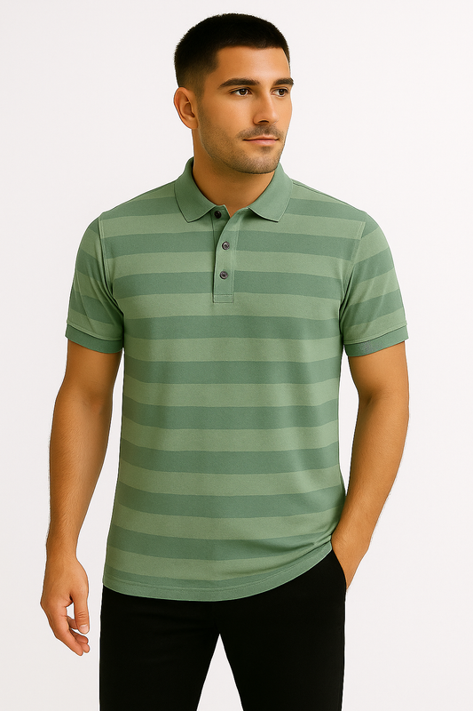 LEHZA Striped Polo – Heritage Signature (Light Green)