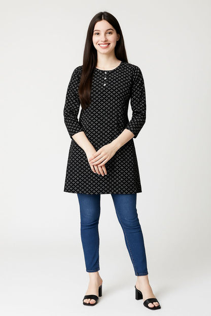 LEHZA Printed Kurti – Elegently Designed (Black)
