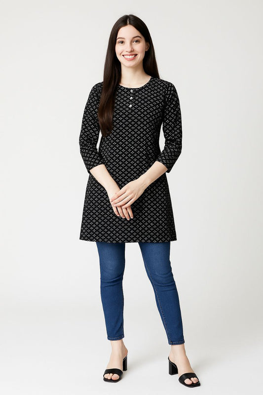 LEHZA Printed Kurti – Elegently Designed (Black)