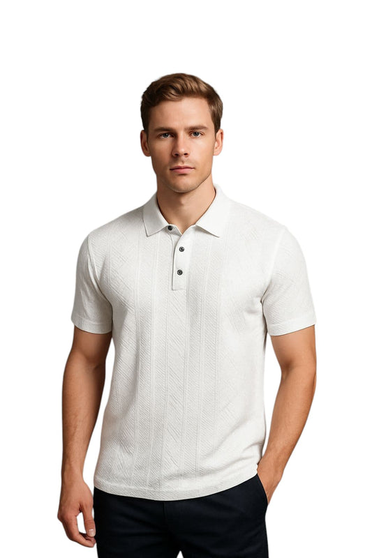 LEHZA Self Textured Polo – Crafted For Royal Comfort (White)