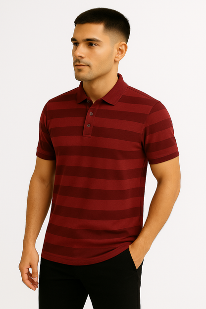 LEHZA Striped Polo – Heritage Signature (Dark Red)