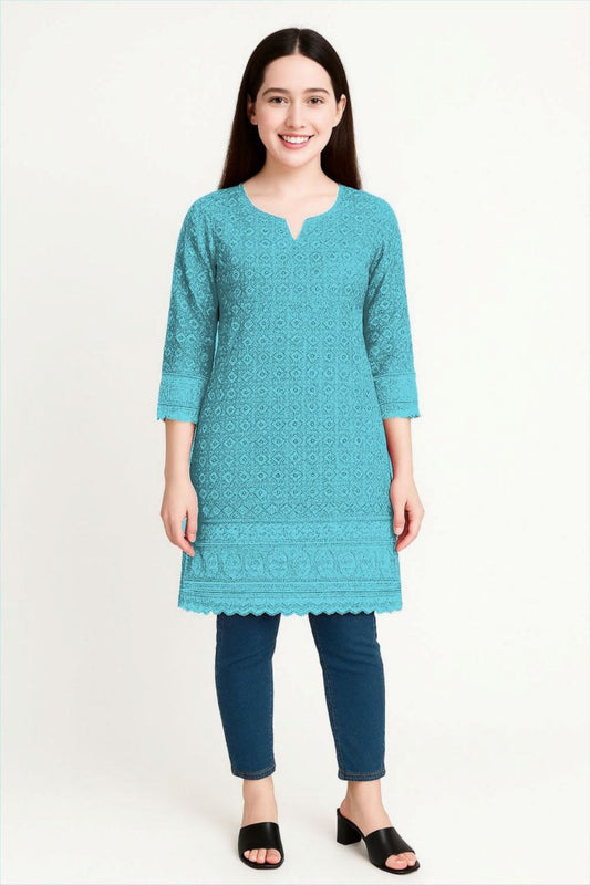 LEHZA Premium Cotton Kurti (Light Blue)