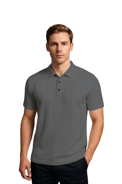LEHZA Self Textured Polo – Crafted For Royal Comfort (Deep Grey)