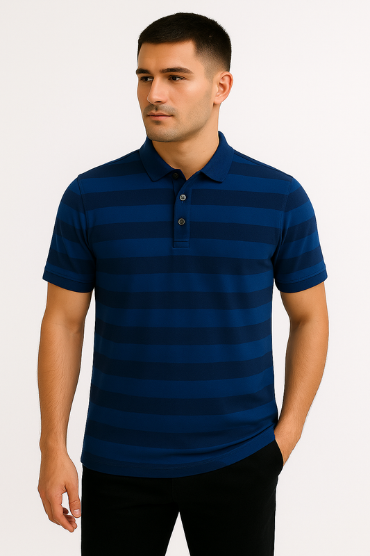 LEHZA Striped Polo – Heritage Signature (Deep Blue)