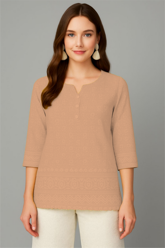 LEHZA Short Chikankari Kurti – Crafted With Elegance (Bronze)