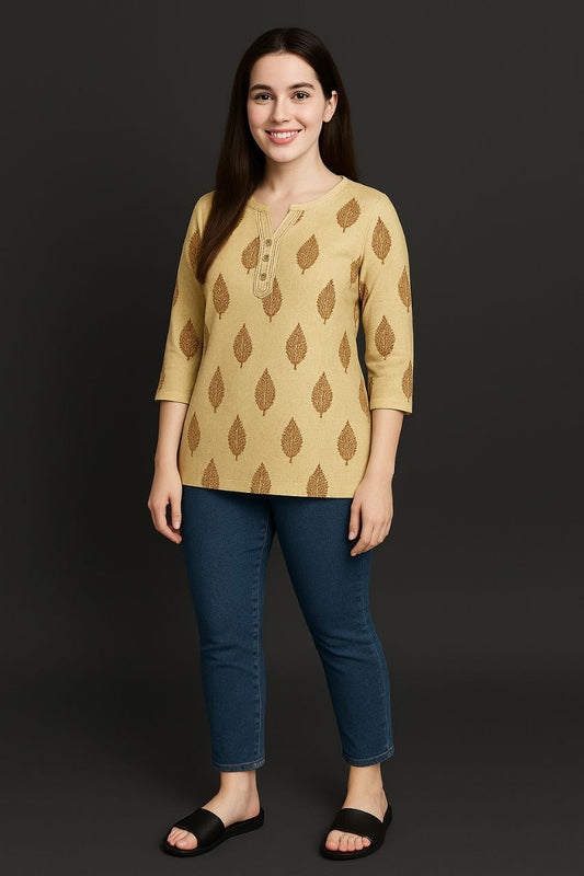 LEHZA Short Printed Kurti – Premium Fabric (Beige)