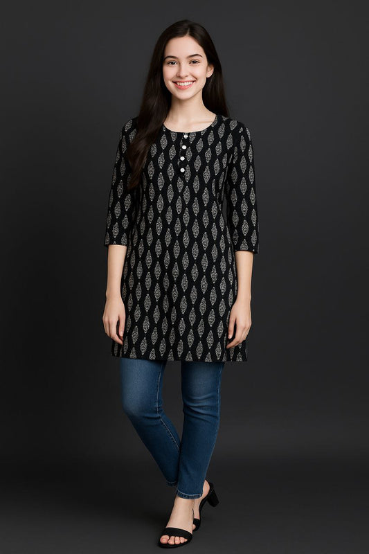 LEHZA Printed Kurti – Elegently Designed (Black)