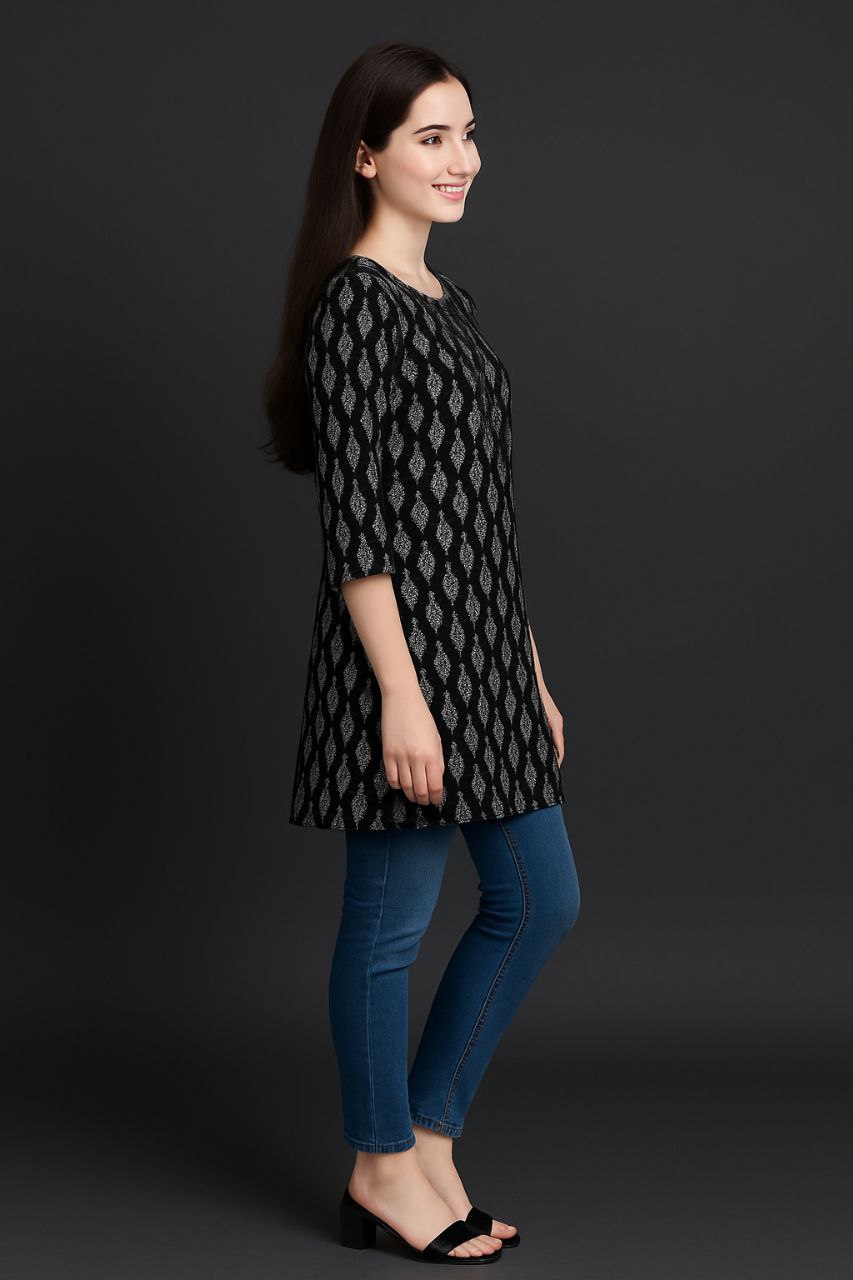 LEHZA Printed Kurti – Elegently Designed (Black)