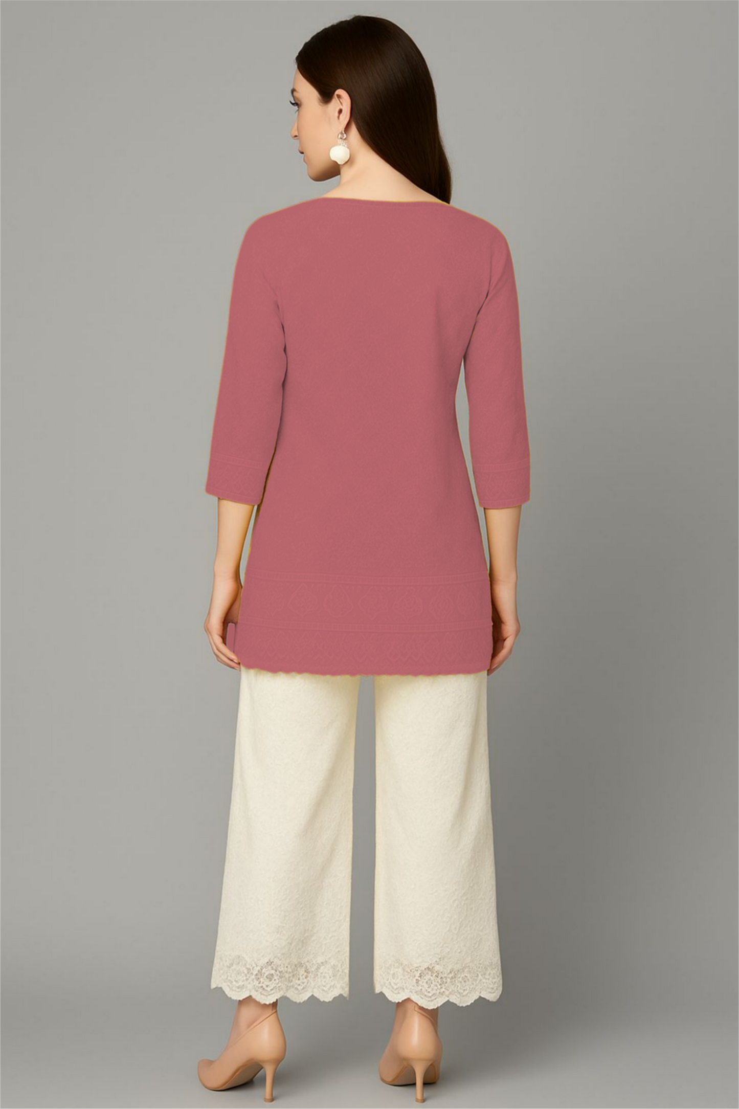 LEHZA Short Chikankari Kurti – Crafted With Elegance (Dark Pink)