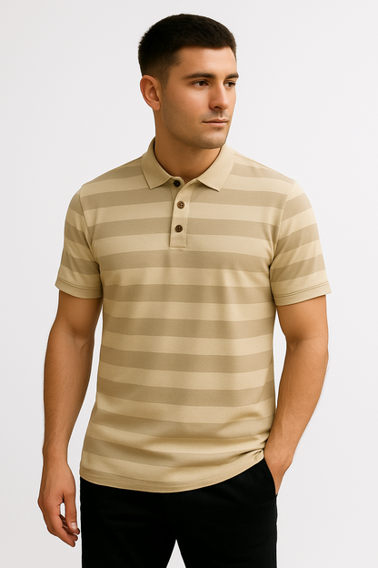 LEHZA Striped Polo – Heritage Signature (Beige)