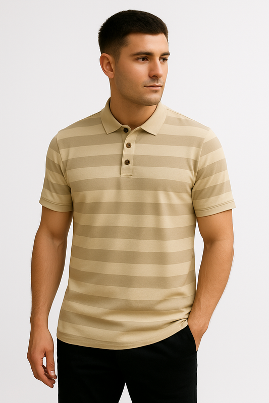 LEHZA Striped Polo – Heritage Signature (Beige)