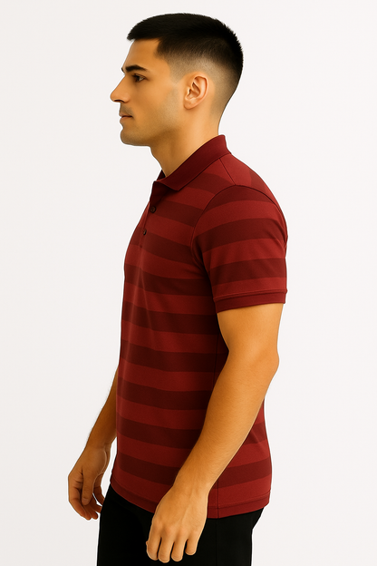 LEHZA Striped Polo – Heritage Signature (Dark Red)