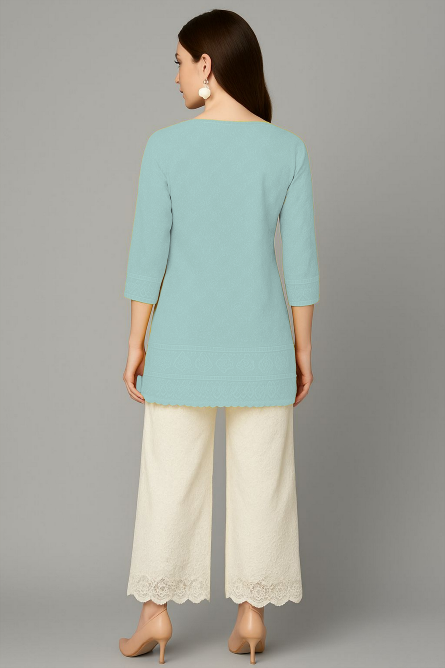 LEHZA Short Chikankari Kurti – Crafted With Elegance (Light Blue)