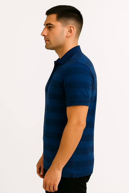 LEHZA Striped Polo – Heritage Signature (Deep Blue)