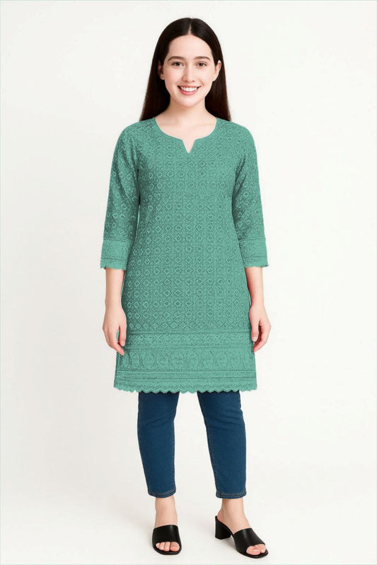 LEHZA Premium Cotton Kurti (Light Green)